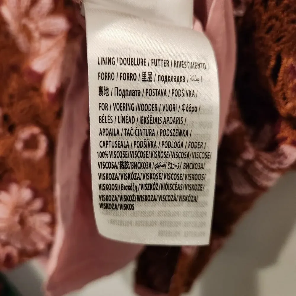 Farm Rio Gigi Tapestry Puff sleeve Guipure brown crochet blouse size XL